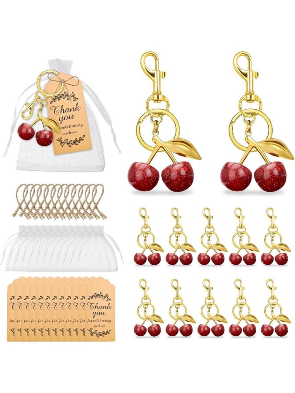 48PCS Cherry Keychains Bulk Charm Accessories for Women, Cute Purse Keyrings